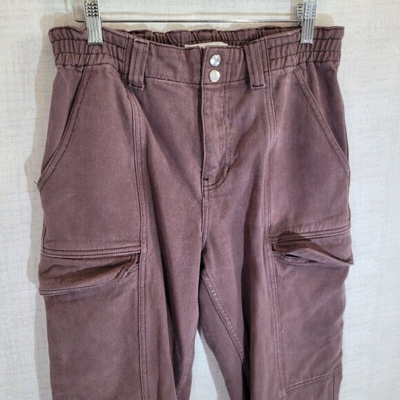 Pacsun Cargo Pants Womens Medium 30x27 Brown High Rise Elastic Waist Pockets - Picture 6 of 11